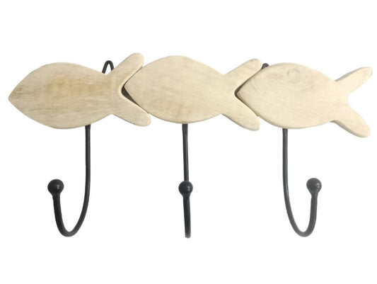 Bleached Wood Triple Fish Wall Hook
