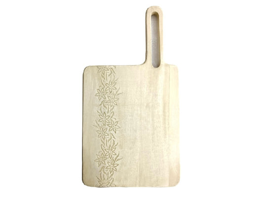 Wide Bleached Wood Chopping Board with Etched Florals