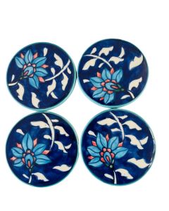 S/4 blue floral design coaster