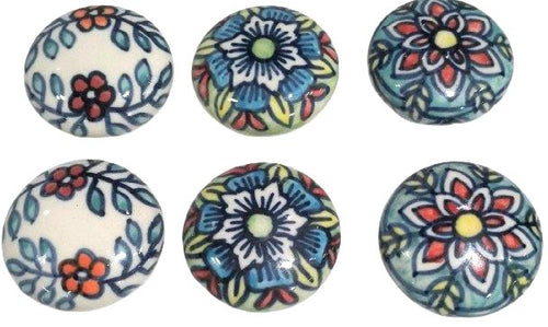 Set of 6 multi coloured round knobs