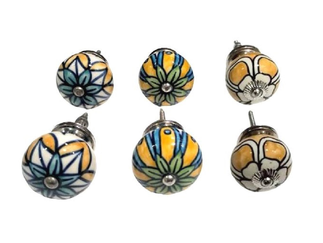 Set of 6 multi coloured round knobs