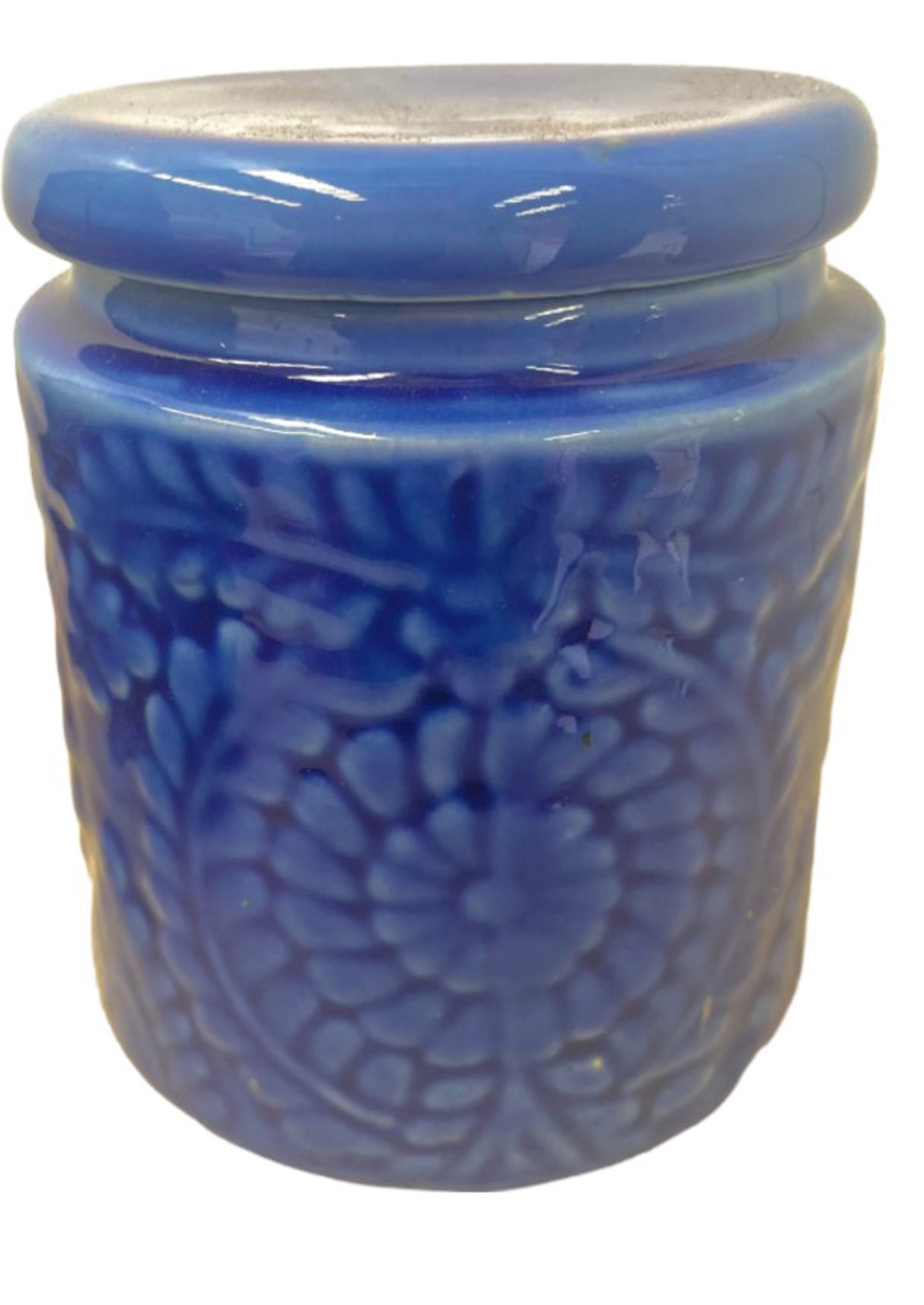 Blue Embossed Ceramic Jar