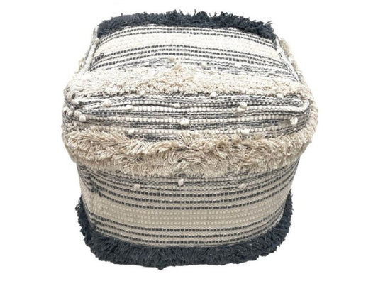 Smokey Blue & Cream Hand Woven Pouf