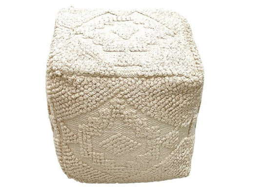 Cream Hand Woven Pouf