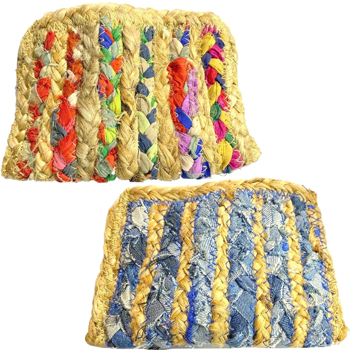 Set of 2 Jute and Fabric Purses