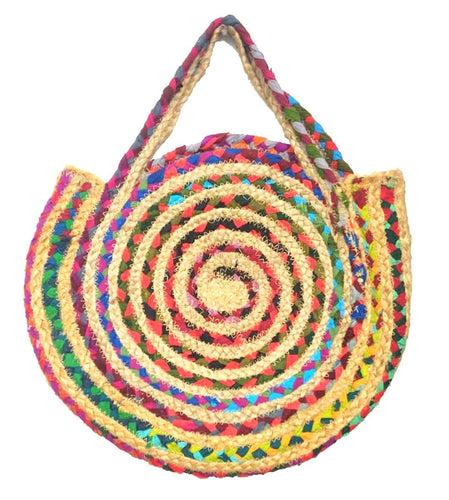 Jute Multi Coloured Round Chindi Bag