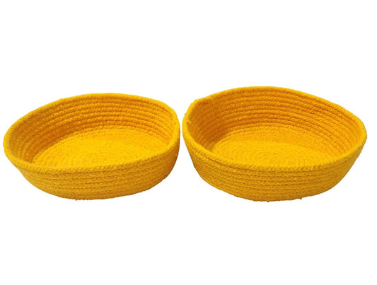 Set of 2 Yellow Hand-woven Storage Baskets