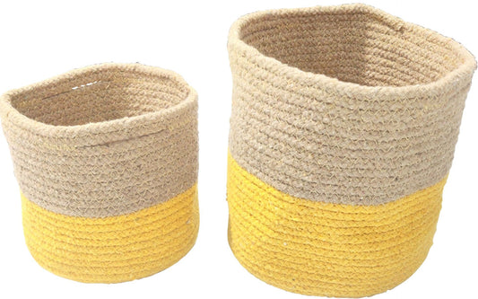 Set of 2 Hand-woven Yellow Basket/Planters