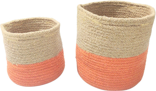 Set of 2 Hand-woven Orange Baskets/Planters