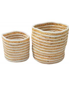 Set of 2 Hand-woven Jute Striped Planters/Baskets