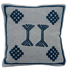 Kilim cushion with dark blue embroidery
