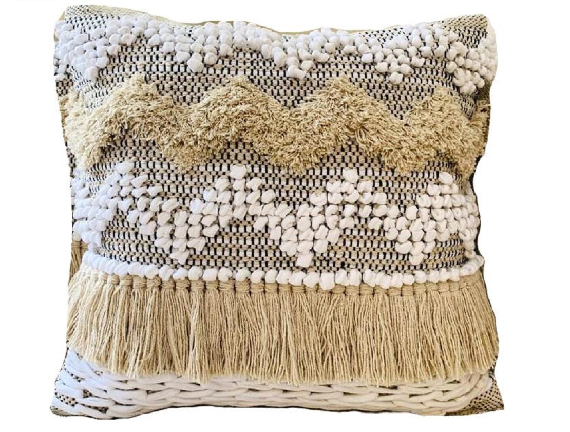 Beige and cream woven kilim cushion