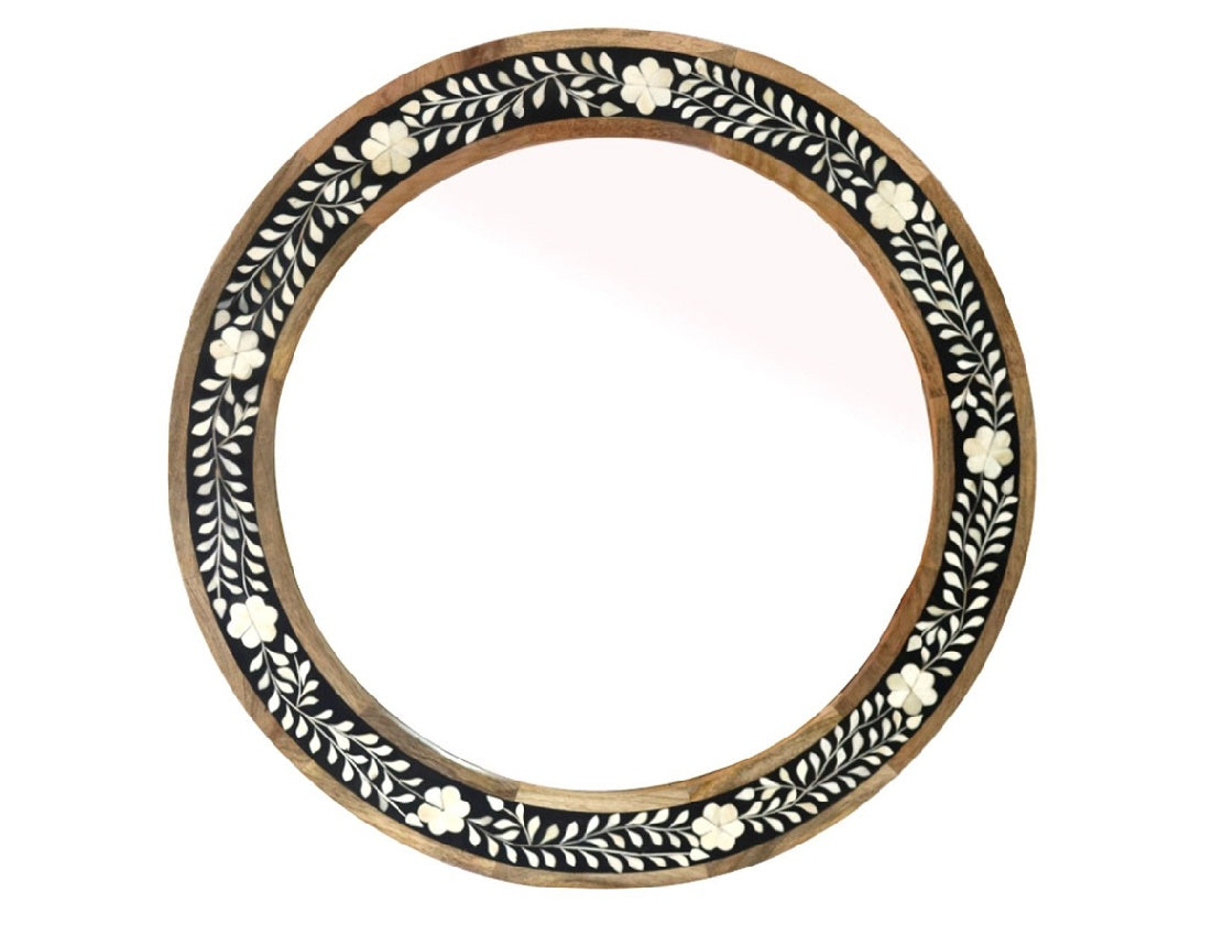 Maharani Obsidian Bone Inlay Floral Mirror