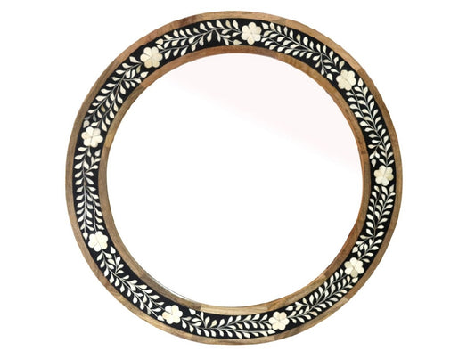 Maharani Obsidian Bone Inlay Floral Mirror