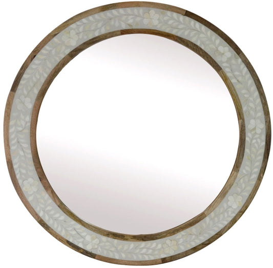 White and Cream Bone Inlay Round Mirror