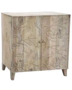 Wood sandblasted cabinet with floral carving 80 (w) x80(h) x 33(d) cm