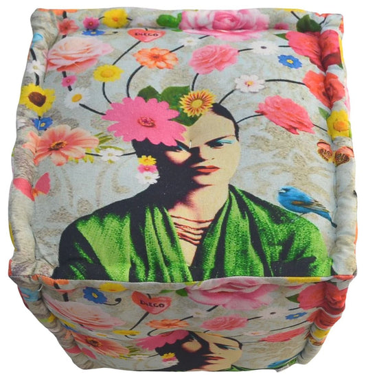 Grey floral Frida pouf