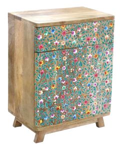 Floral painted bedside cabinet 45(w) x80(h)x30(d) cm