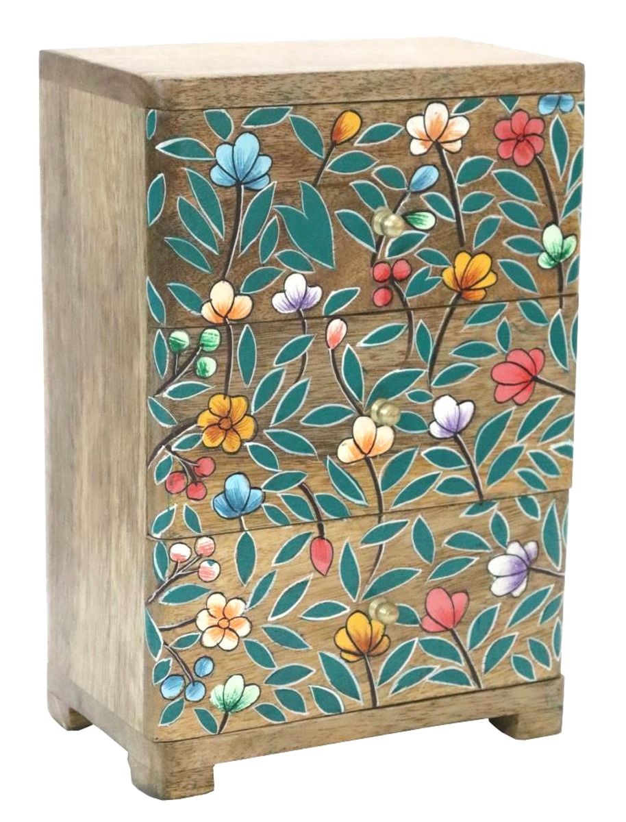 Wooden 3 Drawer Set with Painted Floral Design