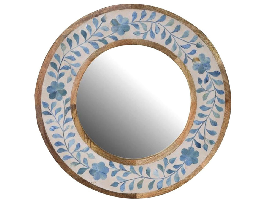 Floral Blue and White Bone Mirror