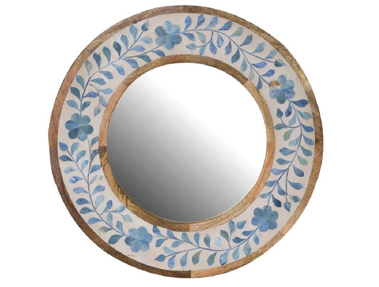 Floral Blue and White Bone Mirror