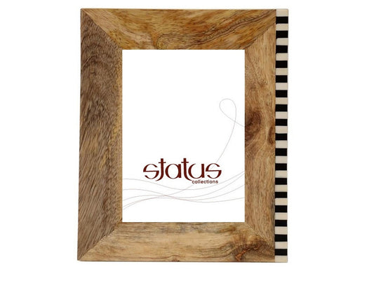 Small Natural Wooden Frame with Black and White Bone Border