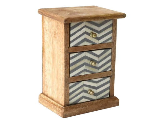 Sandblasted 3 Drawer Unit With Zig Zag Bone Drawers