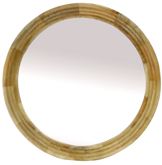 Round Mirror with Ribbed Wooden Frame