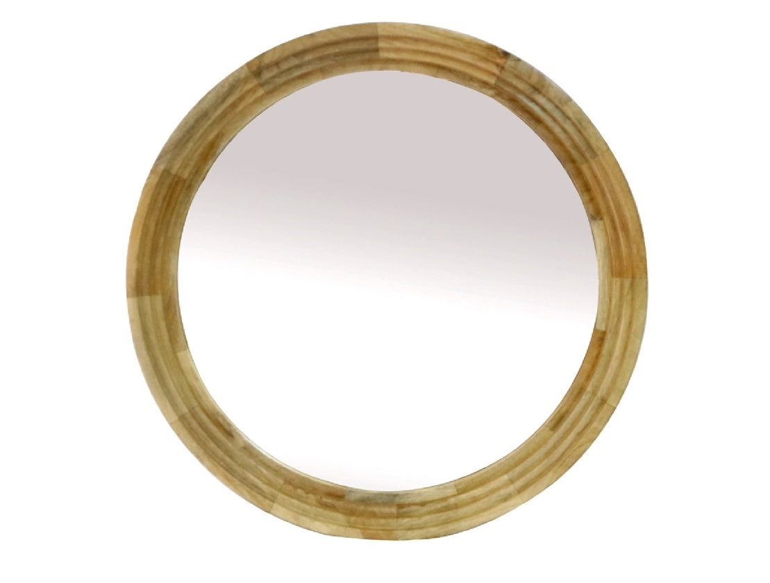 Round Mirror with Ribbed Wooden Frame