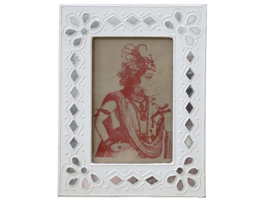 White Wooden Frame with Mirrored Design