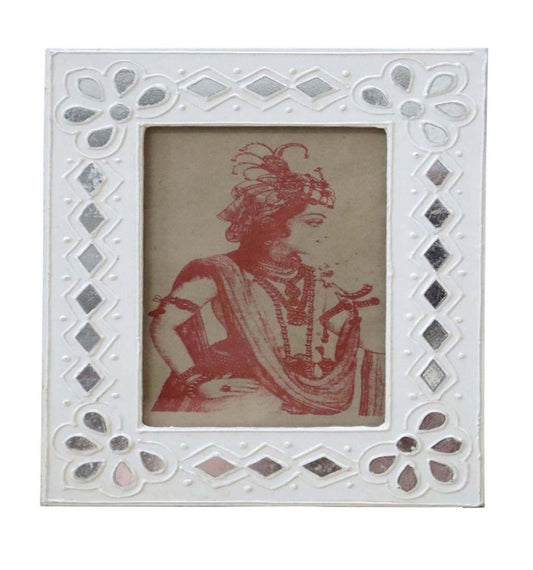 White Wooden Frame with Mirrored Design