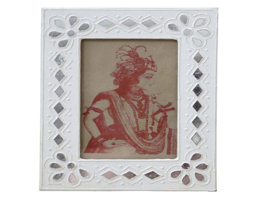 White Wooden Frame with Mirrored Design