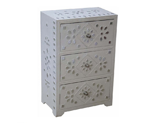 White Wooden 3 Drawer Set with Mirrored Decals