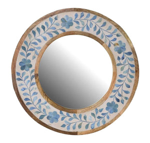 Blue/white floral bone mirror 45x45 cm