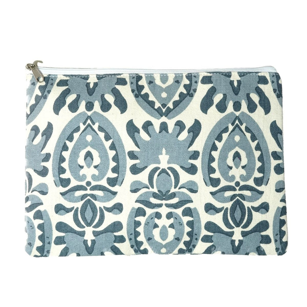Cotton Cosmetic Pouch with Grey Pattern