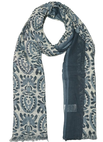 Grey and White Patterned Cotton Scarf