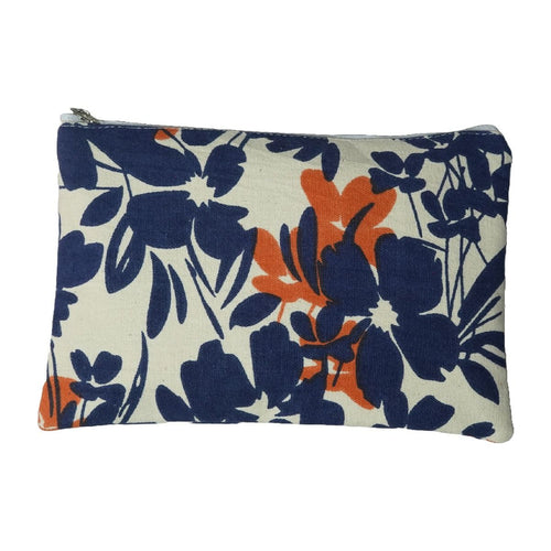 Navy and White Cotton Cosmetic Pouch
