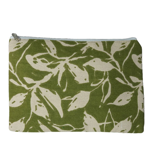 Olive Green and Cream Cotton Cosmetic Pouch