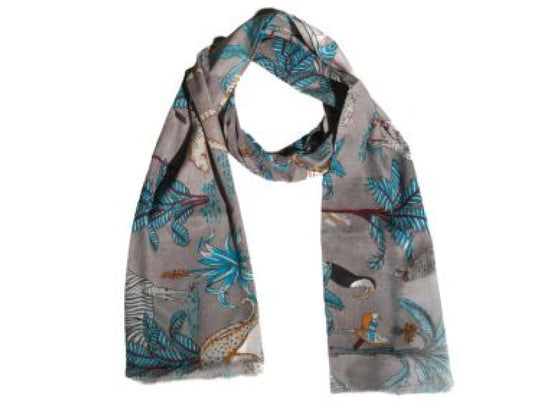 Pale Grey Jungle Design Cotton Scarf