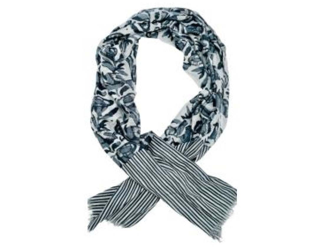 Grey and White Patterned and Stripe Cotton Scarf