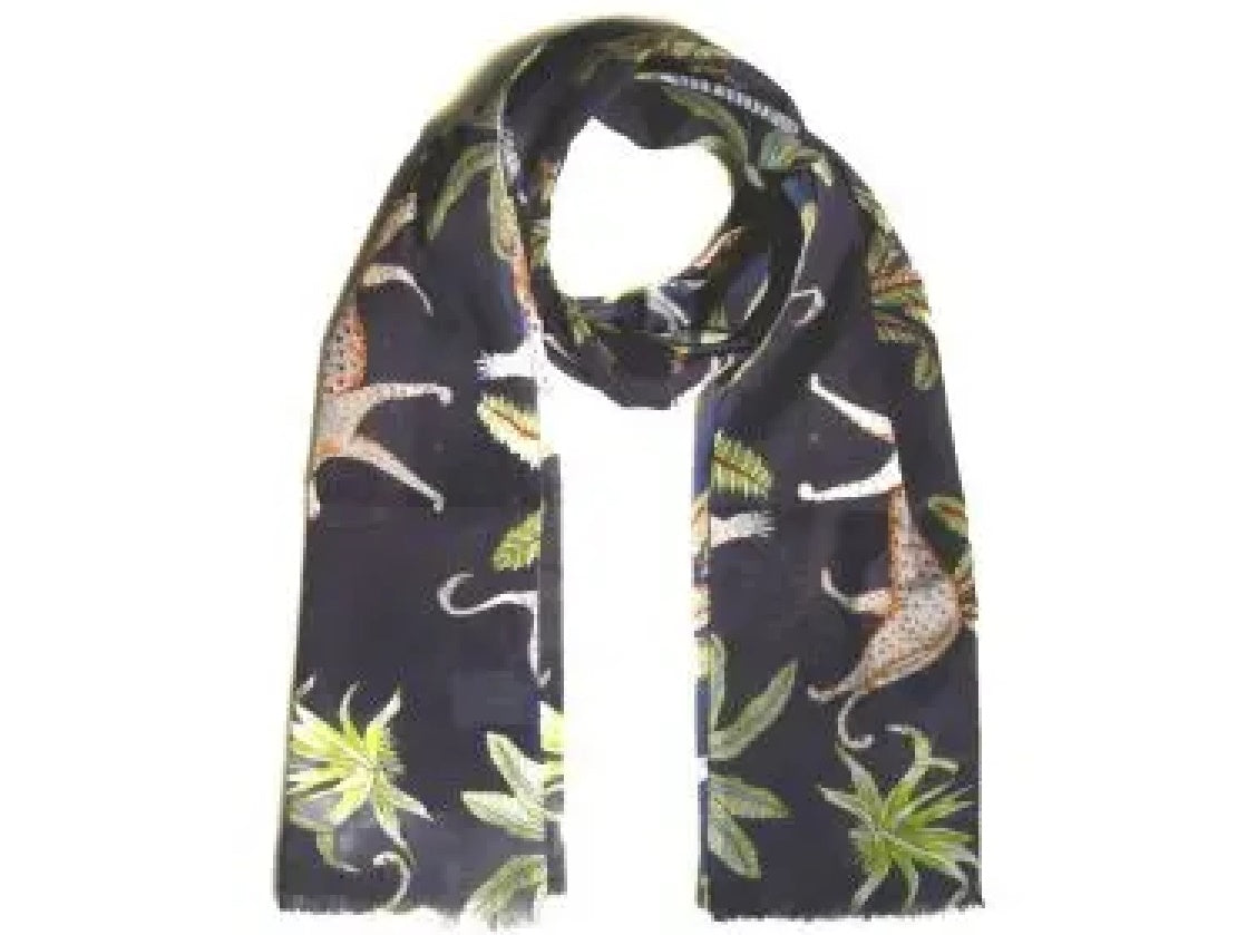 Navy Blue Jungle Design Cotton Scarf