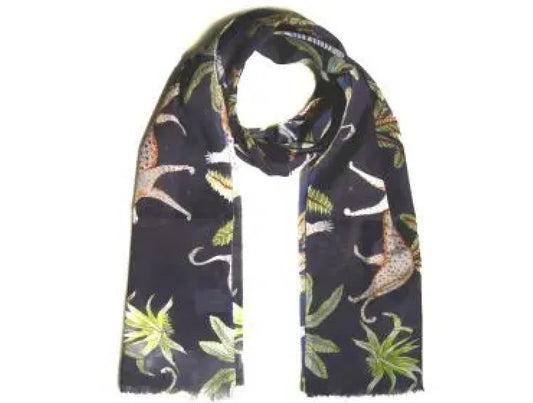 Navy Blue Jungle Design Cotton Scarf