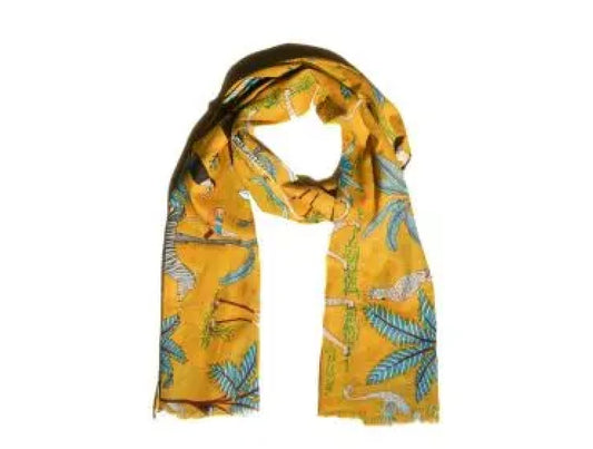 Yellow Mustard Jungle Design Cotton Scarf