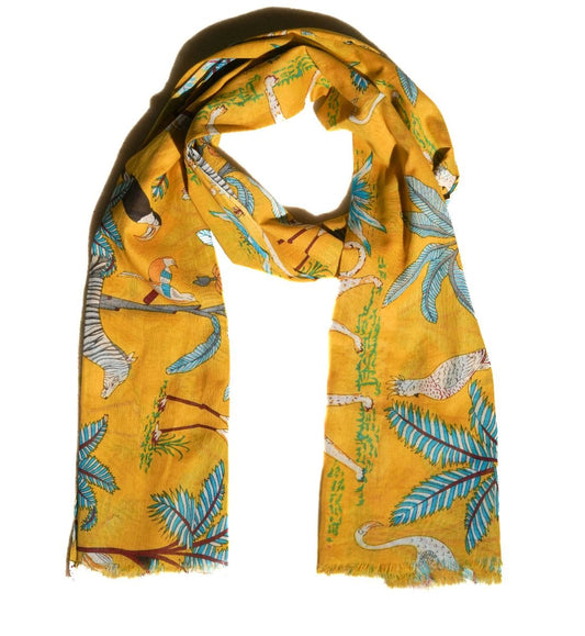 Yellow Mustard Jungle Design Cotton Scarf