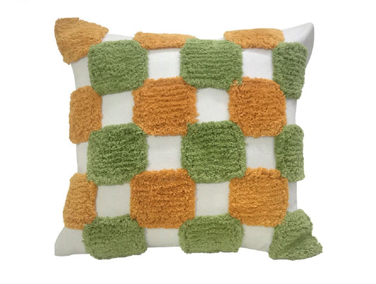 Tufted Green and Mustard Square Cushion