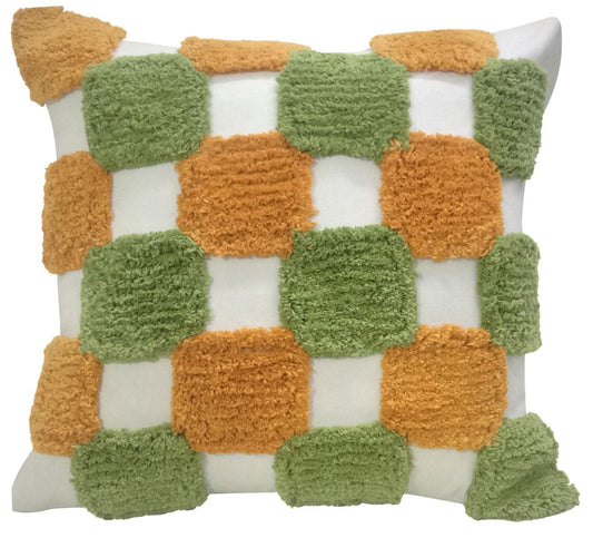 Tufted Green and Mustard Square Cushion