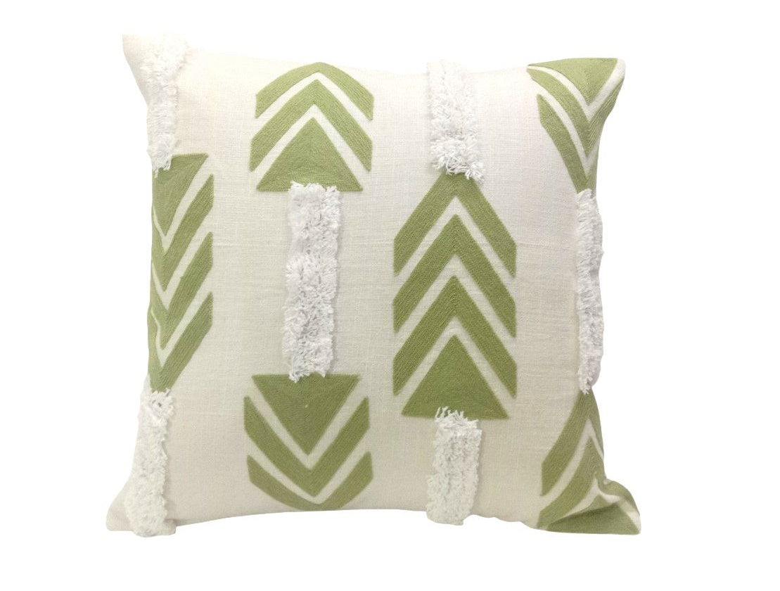 Tufted natural & green cushion