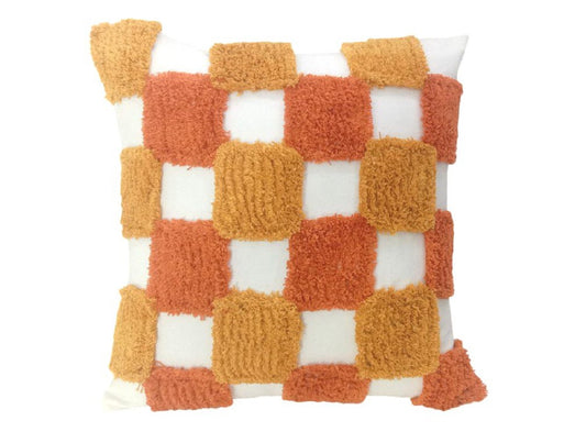 Tufted Yellow and Orange Square Cushion