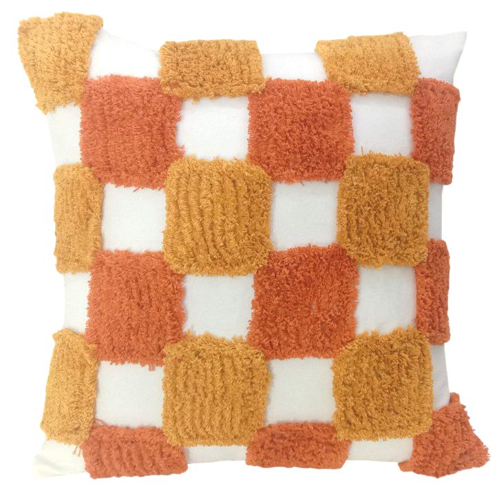 Tufted Yellow and Orange Square Cushion