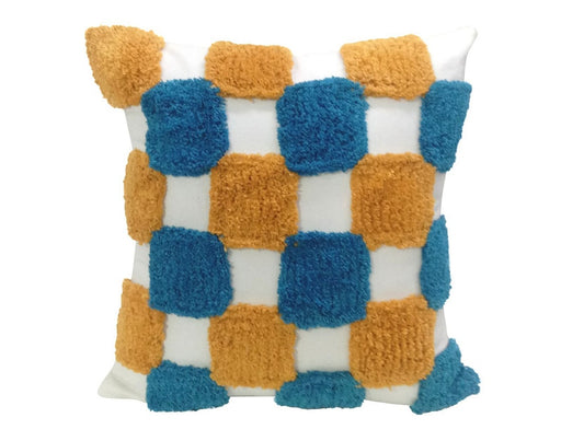 Tufted Blue and Orange Square Cushion